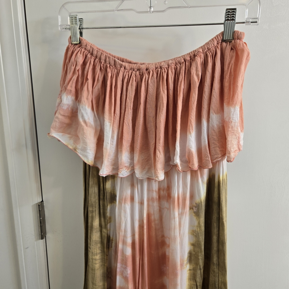 de mil amores Boho Tie-Dye Strapless Maxi Dress with conchas, Pink, One Size - Picture 5 of 16